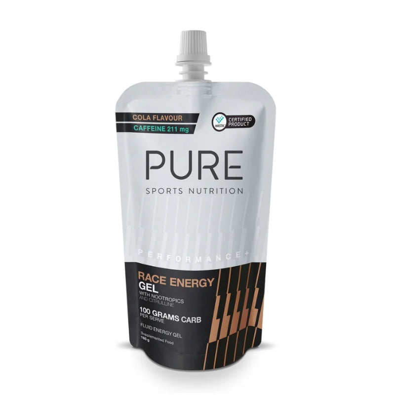 Pure - Performance + Race Energy Gel 100G Carb Pouch Cola + Caffeine (185G Pouch)