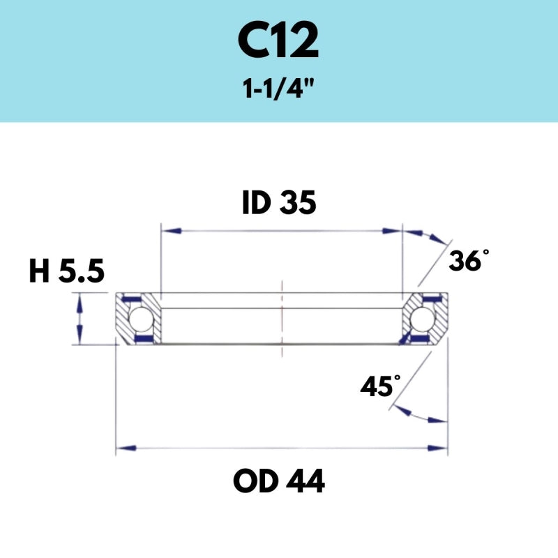 Black Bearing - 36X45 11/4 - 44OD X 35ID X 5.5H - C12
