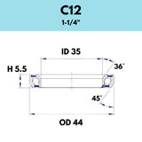 Black Bearing - 36X45 11/4 - 44OD X 35ID X 5.5H - C12
