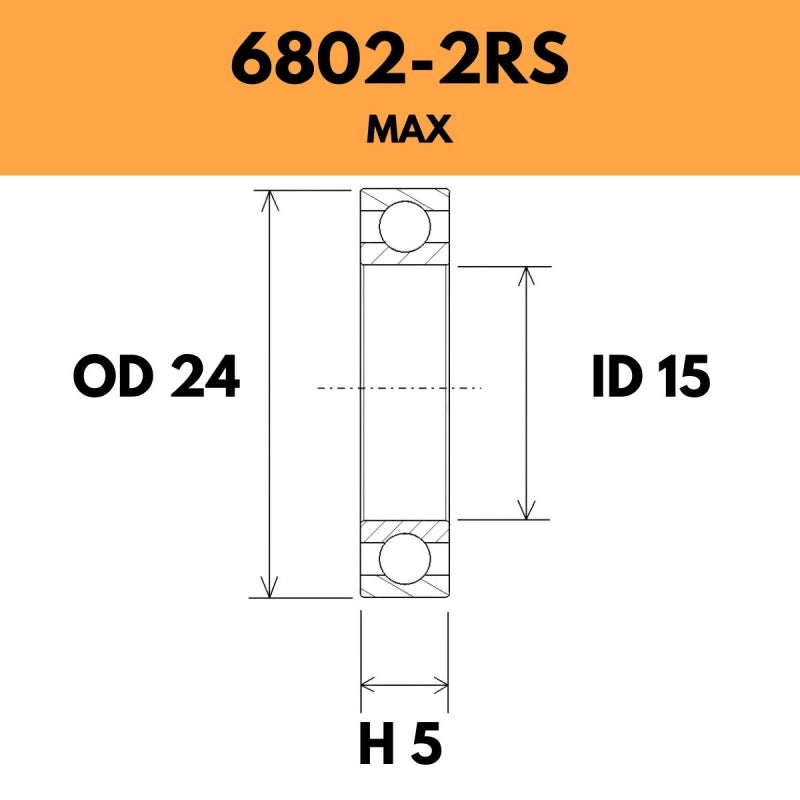 6802-2RS Max Bearing - 24OD X 15ID X 5H