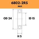 6802-2RS Max Bearing - 24OD X 15ID X 5H