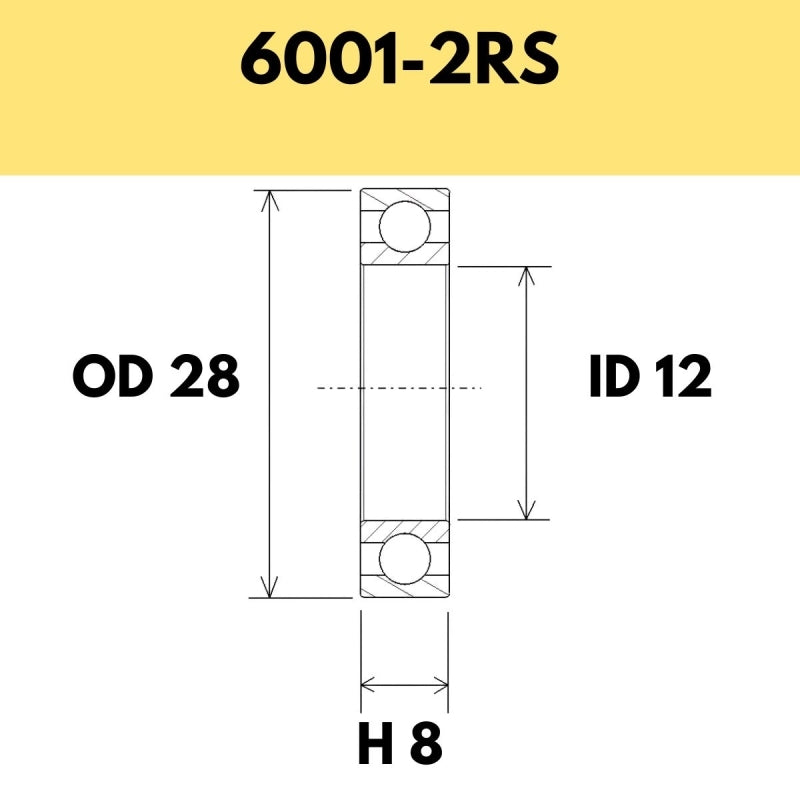 6001-2RS B5 Bearing - 28OD X 12ID X 8H