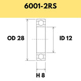 6001-2RS B5 Bearing - 28OD X 12ID X 8H