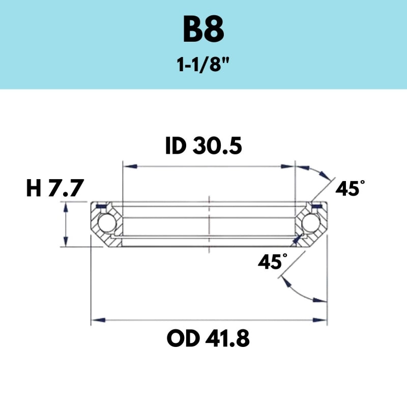 Black Bearing - 45X45 11/8 - 41.8OD X 30.5ID X 7.7H - B8