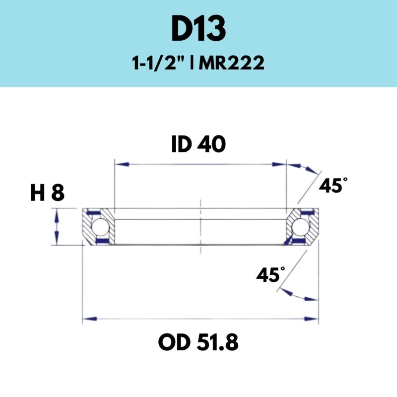 Black Bearing - 45X45 1.5 - 51.8OD X 40ID X 8H - D13