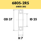 6805-2RS B3 Bearing - 37OD X 25ID X 7H