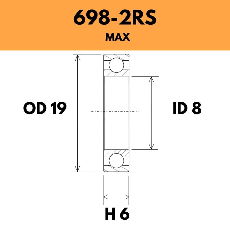 698-2RS Max Bearing - 19OD X 8ID X 6H