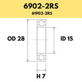 6902-2RS B5 Bearing - 28OD X 15ID X 7H - Stainless