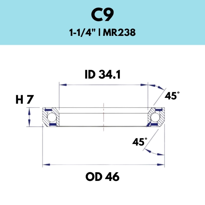 Black Bearing - 45X45 11/4 - 46OD X 34.1ID X 7H - C9