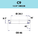 Black Bearing - 45X45 11/4 - 46OD X 34.1ID X 7H - C9