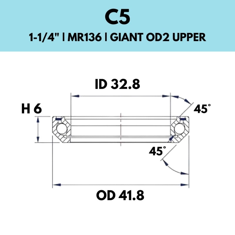 Black Bearing - 45X45 11/4 - 41.8OD X 32.8ID X 6H - MR136 - B23