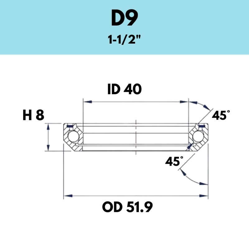 Black Bearing - 45X45 1.5 - 51.9OD X 40ID X 8H - D9