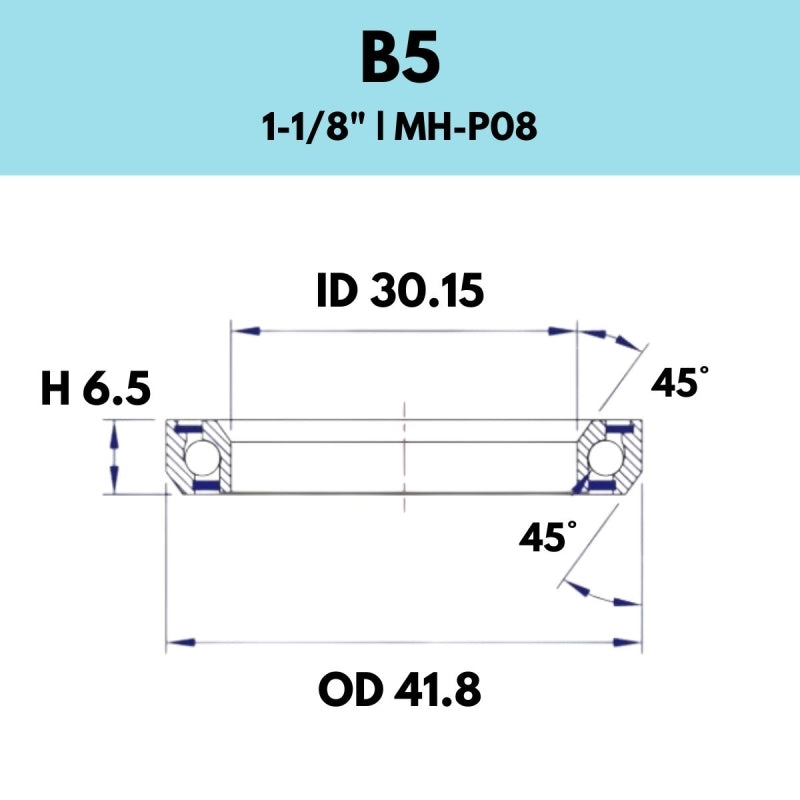 Black Bearing - 45X45 11/8 - 41.8OD X 30.15ID X 6.5H - B5