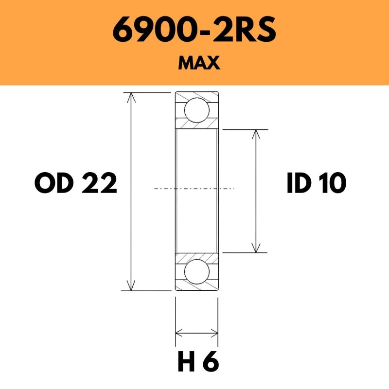 6900-2RS Max Bearing - 22OD X 10ID X 6H