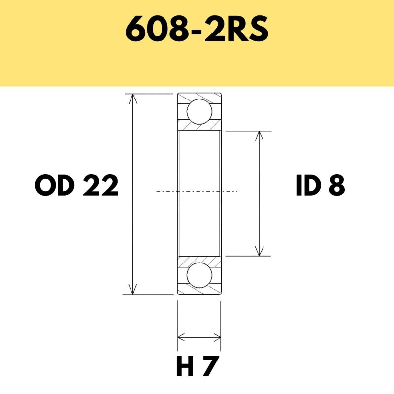 608-2RS B5 Bearing - 22OD X 8ID X 7H