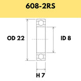 608-2RS B5 Bearing - 22OD X 8ID X 7H