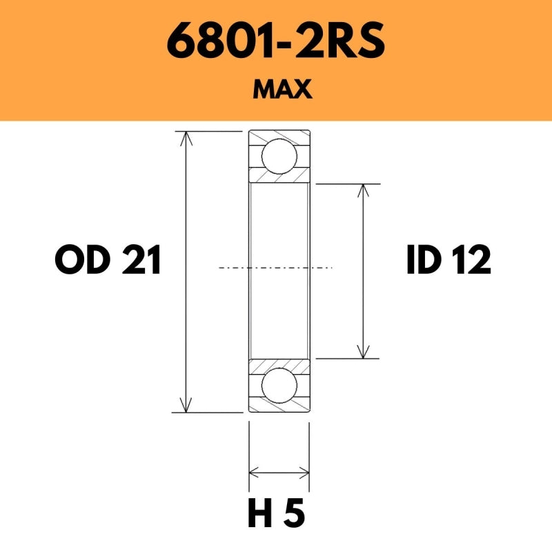 6801-2RS Max Bearing - 21OD X 12ID X 5H