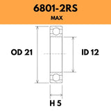 6801-2RS Max Bearing - 21OD X 12ID X 5H