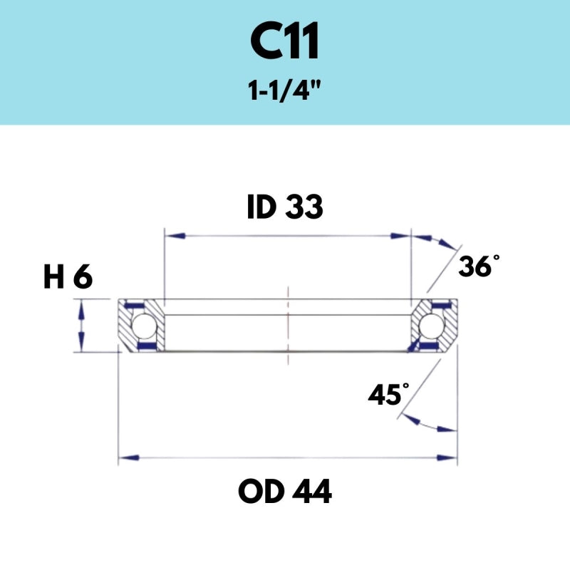 Black Bearing - 36X45 11/4 - 44OD X 33ID X 6H - C11