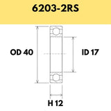 6203-2RS B5 Bearing - 40OD X 17ID X 12H