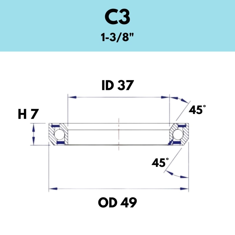 Black Bearing - 45X45 13/8 - 49OD X 37ID X 7H - C3