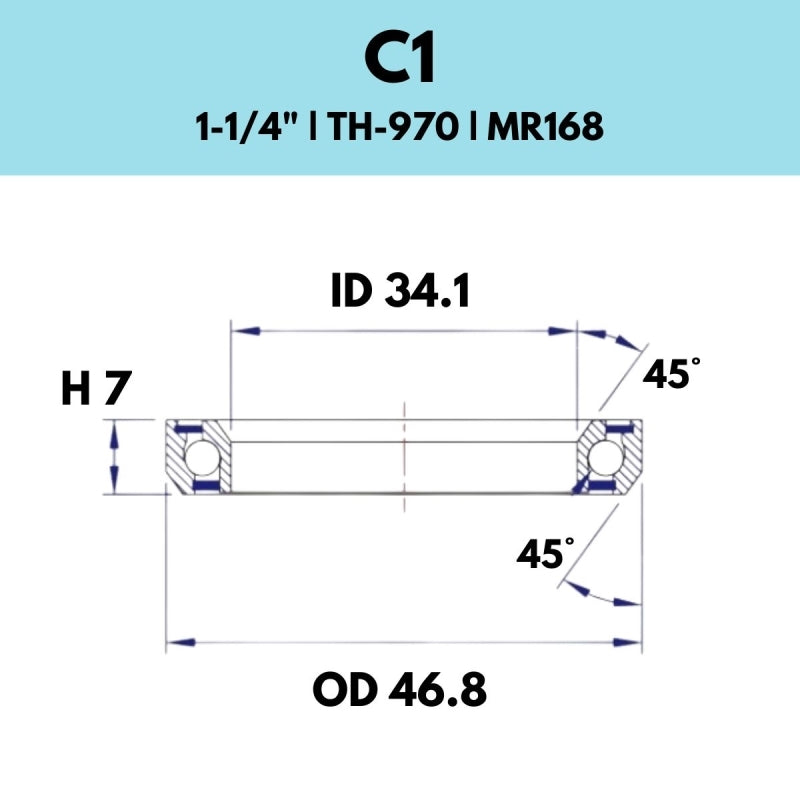 45X45 11/4 - 46.8OD X 34.1ID X 7H - 970 - C1 Black Bearing -