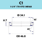 45X45 11/4 - 46.8OD X 34.1ID X 7H - 970 - C1 Black Bearing -