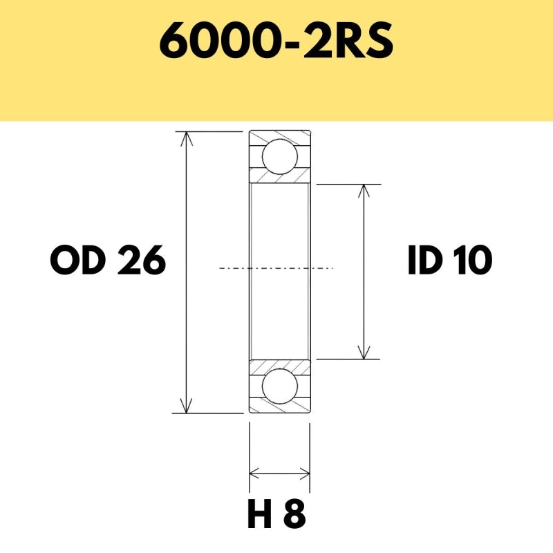 6000-2RS B5 Bearing - 26OD X 10ID X 8H