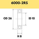 6000-2RS B5 Bearing - 26OD X 10ID X 8H