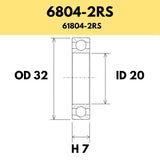 6804-2RS B5 Bearing - 32OD X 20ID X 7H