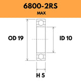 6800-2RS Max Bearing - 19OD X 10ID X 5H
