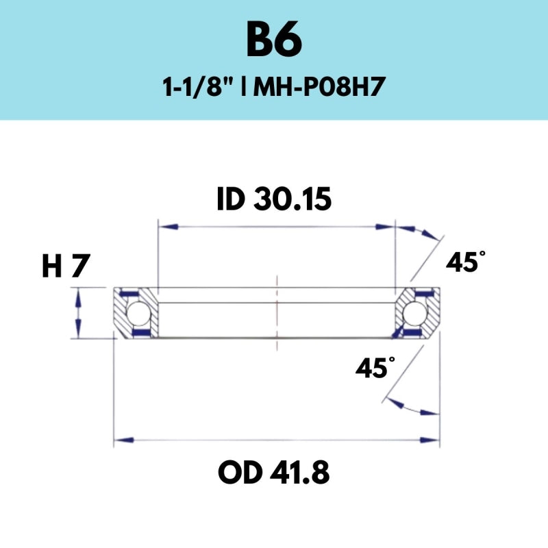 Black Bearing - 45X45 11/8 - 41.8OD X 30.15ID X 7H - B6
