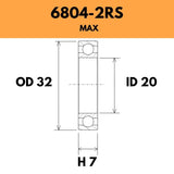 6804-2RS Max Bearing - 32OD X 20ID X 7H